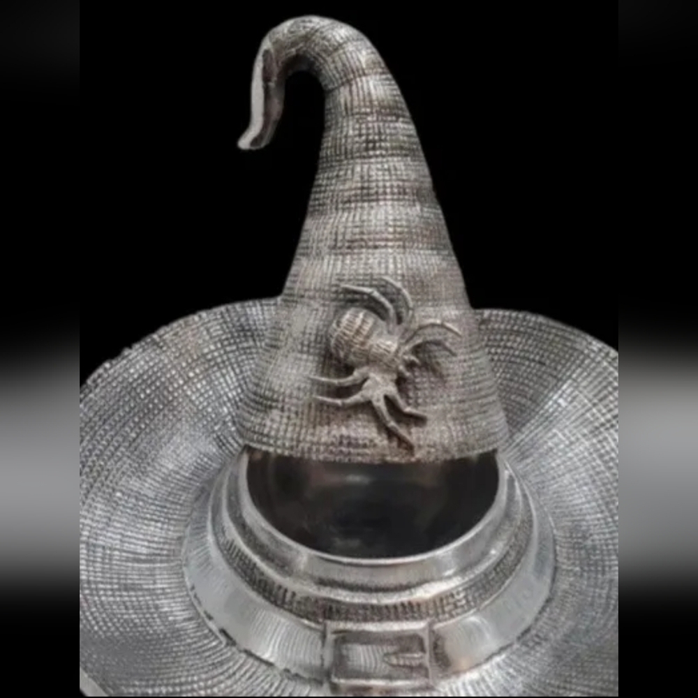 Broomstick Blvd Silver Metal Halloween Chip & Dip Witch Hat Centerpiece Decor - Picture 4 of 5